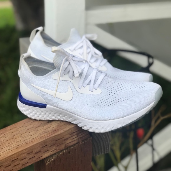 nike epic react flyknit white racer blue